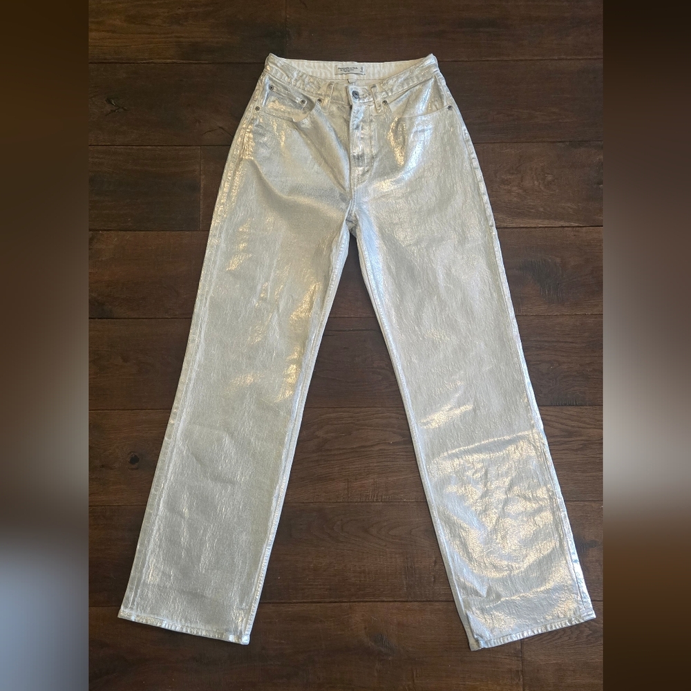 Abercrombie & Fitch Silver Metallic Flare Jeans Size 4 / 27 - Picture 3 of 8